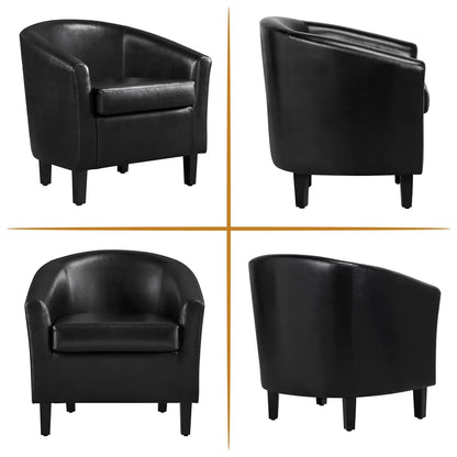 Renwick Faux Leather Barrel Accent Chair for Living Room, Set of 2, Black