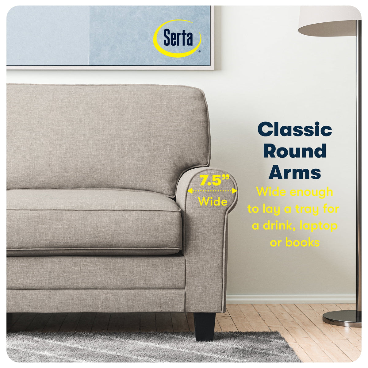 Serta Copenhagen 78" Rolled Arm Sofa with Removable Covers Dark Brown