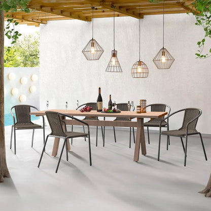 ELPOSUN Outdoor Dining Chairs Set of 6, Wicker Patio Chairs with Metal Frame, Rattan Indoor-Outdoor Chairs for Bistro, Deck, Backyard, Porch, Restaurant Stack Chair 6 Pack (Black)