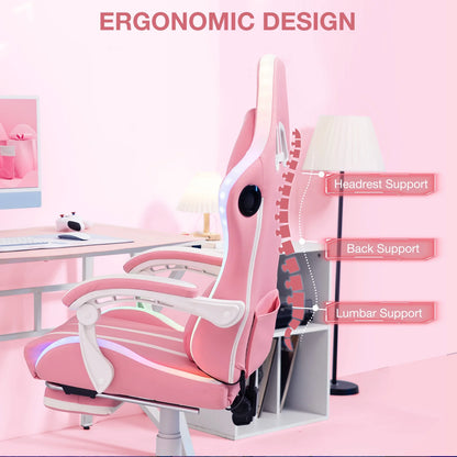 HOFFREE Big and Tall Gaming Chair with Speakers and RGB Lights, Gamer Chair with Footrest, Lumbar Support Height Adjustable 360-Swivel Seat and Headrest for Adults, 400lbs