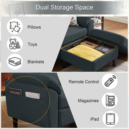 Pingliang Home Sectional Sofa Couch with Storage Ottoman,Modern 3 Seat L Shaped Sofa Couch for Living Room Apartment Studio Office