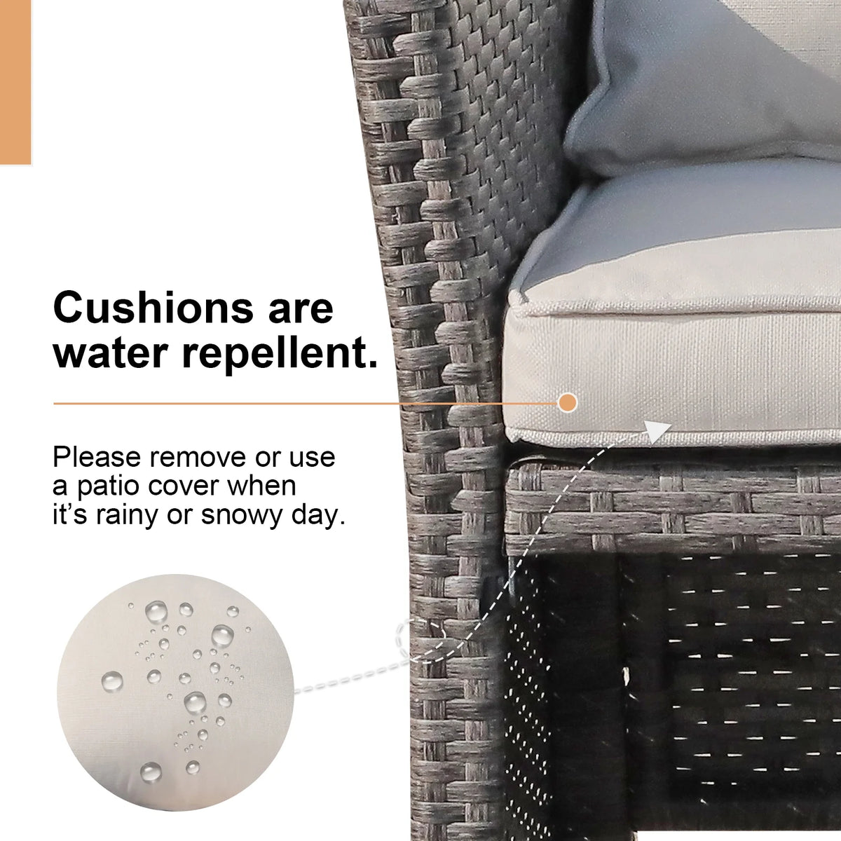 Outdoor Wicker Love Seat and Coffee Table Set, Weather Resistant Grey Rattan, Patio Furniture with Gray Cushions & Storage Bin