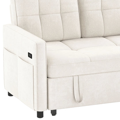 Dextrus  3-in-1 Convertible Futon Sofa Bed, Modern Sleeper Sofa with Pull-Out Bed for Small Place, Beige