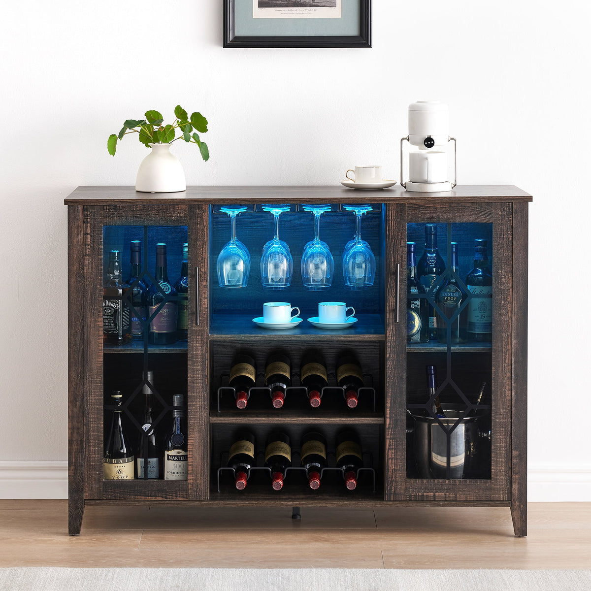 Faitaliicy Wine Bar Cabinet With Led Light Wine And Glass Rack Kitchen Buffet Sideboard Industry Coffee Bar Cabinet Freestanding Liquor Cabinet For Kitchen Dining Room Living Room