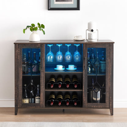 Faitaliicy Wine Bar Cabinet With Led Light Wine And Glass Rack Kitchen Buffet Sideboard Industry Coffee Bar Cabinet Freestanding Liquor Cabinet For Kitchen Dining Room Living Room