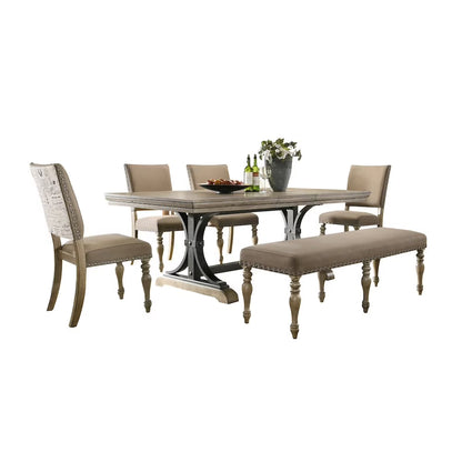 Birmingham Nailhead 6-Piece Table with Nail Head Bench Dining Set, Driftwood
