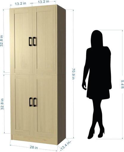 DIYART White Kitchen Pantry Cabinet, 71" Tall Kitchen Storage Cabinet with doors, Kitchen Pantry Hutch with Storage for Kitchen, Dining Room