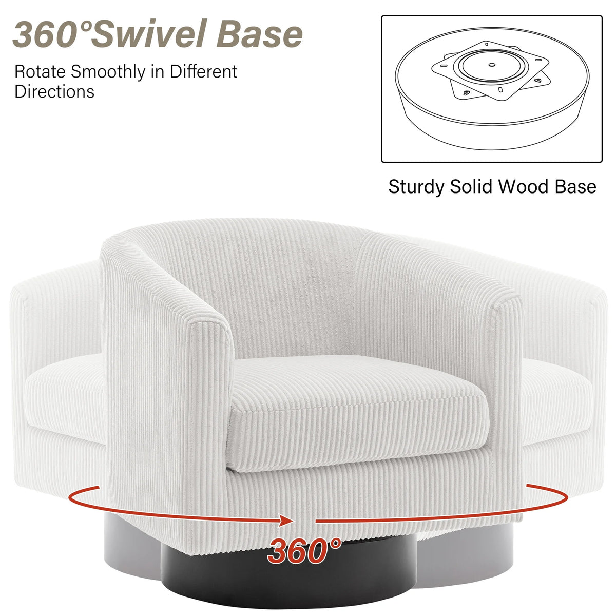 DREAMSIDEA Swivel Barrel Accent Chair for Living Room, Modern Upholstered Round Club Armchair-Cream