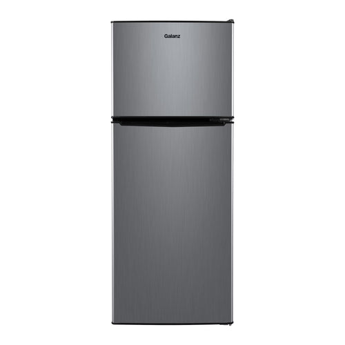 Galanz 4.6. Cu ft Two Door Mini Refrigerator with Freezer, Stainless Steel, New, Width 19.13"