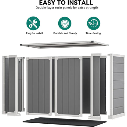 5'��3' Outdoor Storage Shed, Resin Storage Cabinet, Garden Tool Shed with Double Lockable Doors, Organizer Cabinet for Patio Yard, Gray