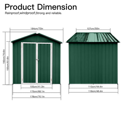 6' x 4' Outdoor Storage Shed, Metal Garden Shed with Lockable Doors, Tools Storage Shed for Backyard, Patio, White