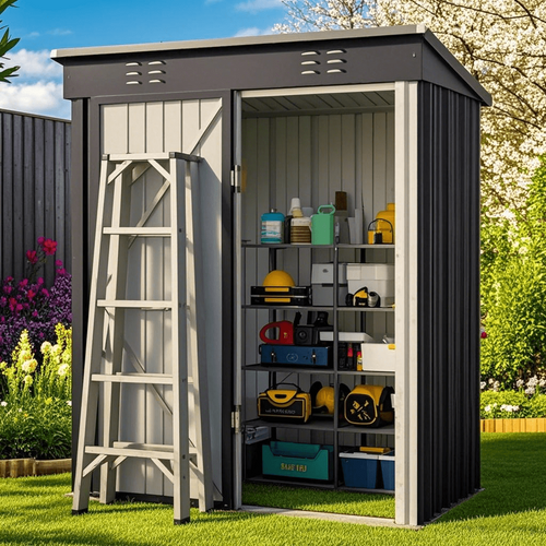 5'x3' Outdoor Storage Shed, Lofka Metal Storage Tool Shed with Single Lockable Door, for Bike| Garden Tools| Patio, Grey
