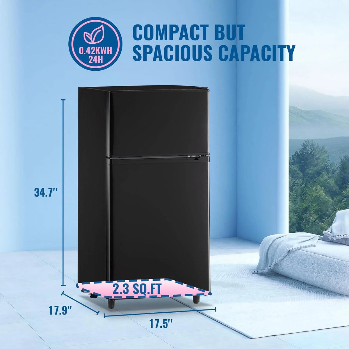 WANAI 3.5 Cubic feet Small Refrigerator with Freezer on Top Double Door Mini Fridge New White