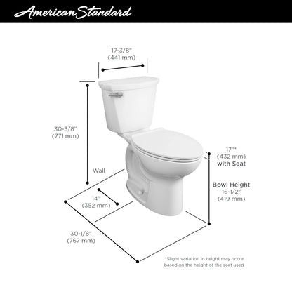 American Standard Cadet Pro Compact Tall Height 14 in. Rough-In 2-Piece 1.6 GPF Single Flush Elongated Toilet in White, Seat Not Included