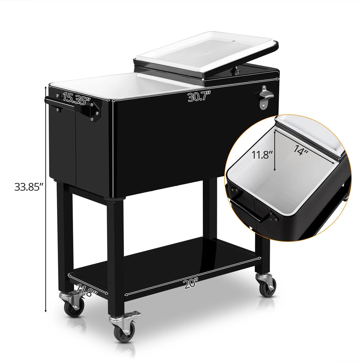 BNSPLY 80 Quart Outdoor Cooler Cart Rolling Ice Chest Cooler Cart, Portable Patio Cooler with Bottle Opener, Handles and Drainage, Standing Cooler for Patio Party, Camping and BBQ, Mint Green