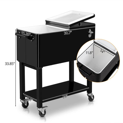 BNSPLY 80 Quart Outdoor Cooler Cart Rolling Ice Chest Cooler Cart, Portable Patio Cooler with Bottle Opener, Handles and Drainage, Standing Cooler for Patio Party, Camping and BBQ, Mint Green