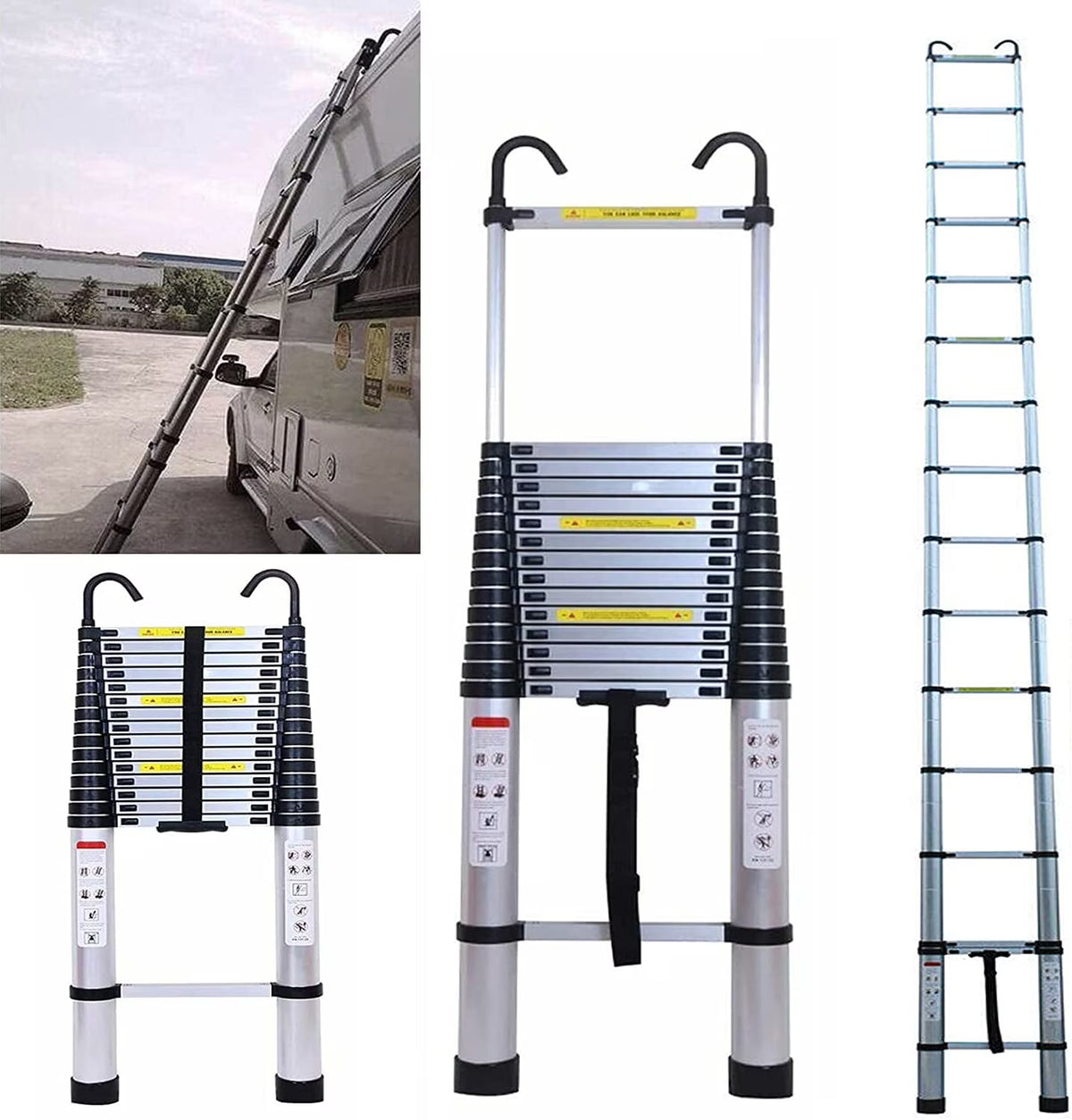 Jupiter Multi-Purpose Telescoping Extension Ladder with 2 Detachable Hooks, 20 ft, Aluminum Silver