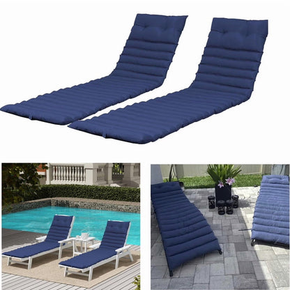 2pcs Outdoor Chaise Lounge Cushions, Waterproof Patio Foldable Chair Cushion for Garden Pool, 73 x 24in Sun Lounger Cushions for Outdoor Furniture��Navy blue��
