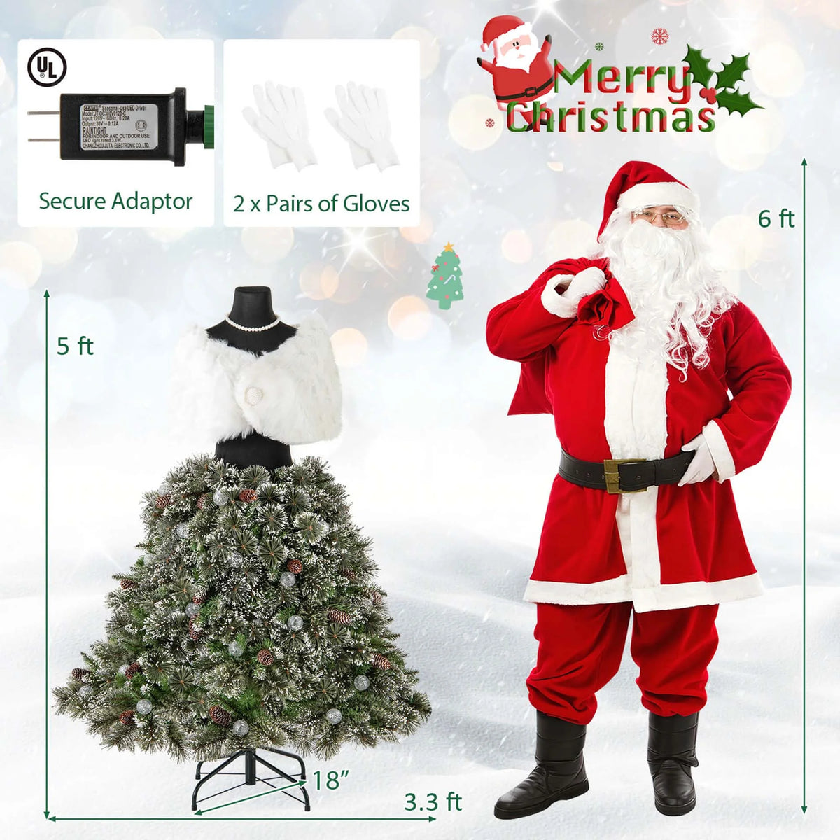 Costway 5 FT Artificial Mannequin Tree with 465 Branch Tips 50 Warm White LED Lights