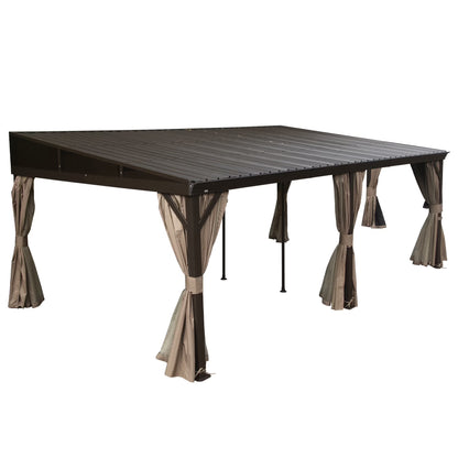 TOTAL Outdoor 10'x12' All-Season Sunroom Gazebo with Steel Roof, PVC Screen, Front & Side Door, Brown