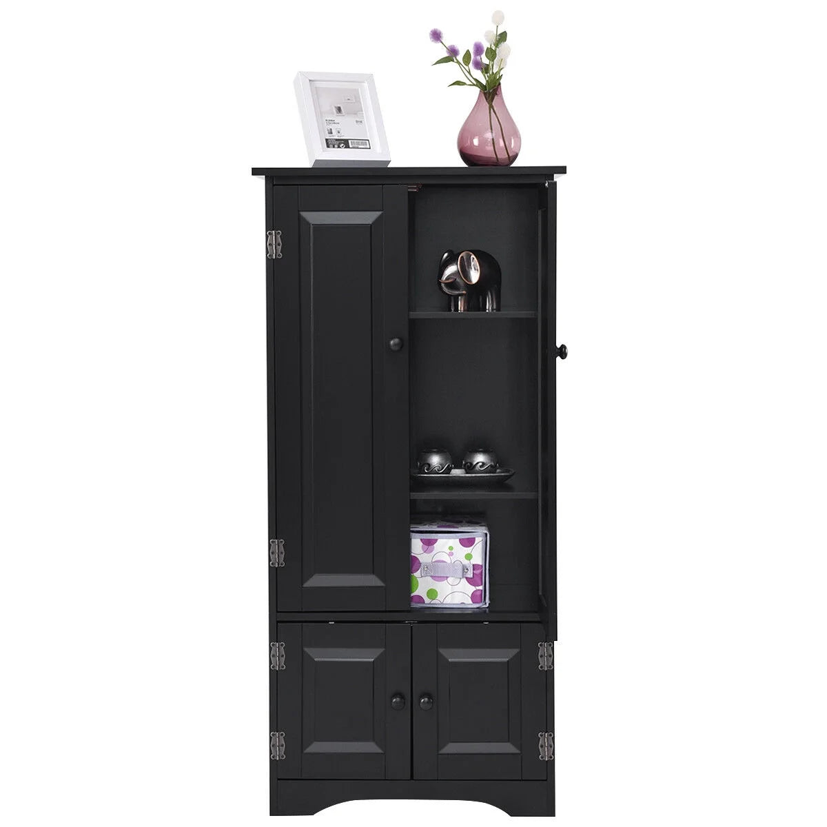 Costway Accent Storage Cabinet Adjustable Shelves Antique 2 Door Floor Cabinet Cream White