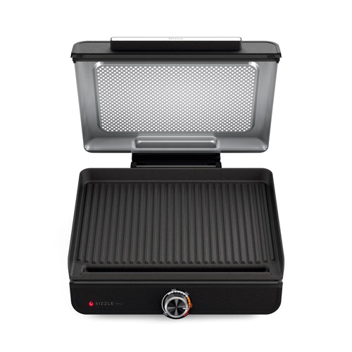 Ninja Sizzle Indoor Grill, 14'' Nonstick Grill Plate, Dishwasher-Safe Removable Mesh Lid, Even Edge-to-Edge Cooking, Black/Silver, GR100