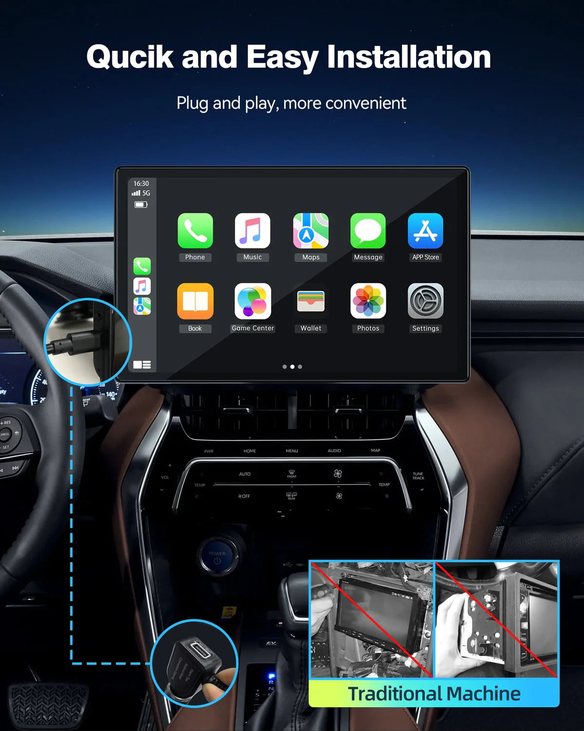 Lamtto 9" inch Touchscreen Wireless Car Stereo, Portable Apple Carplay Car Radio Receiver GPS