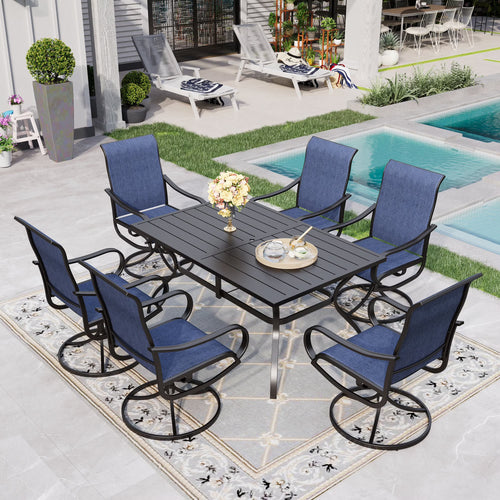 Sophia & William 7 Piece Outdoor Patio Dining Set Highback Textilene Chairs and Metal Table Furniture Set for 6, Blue