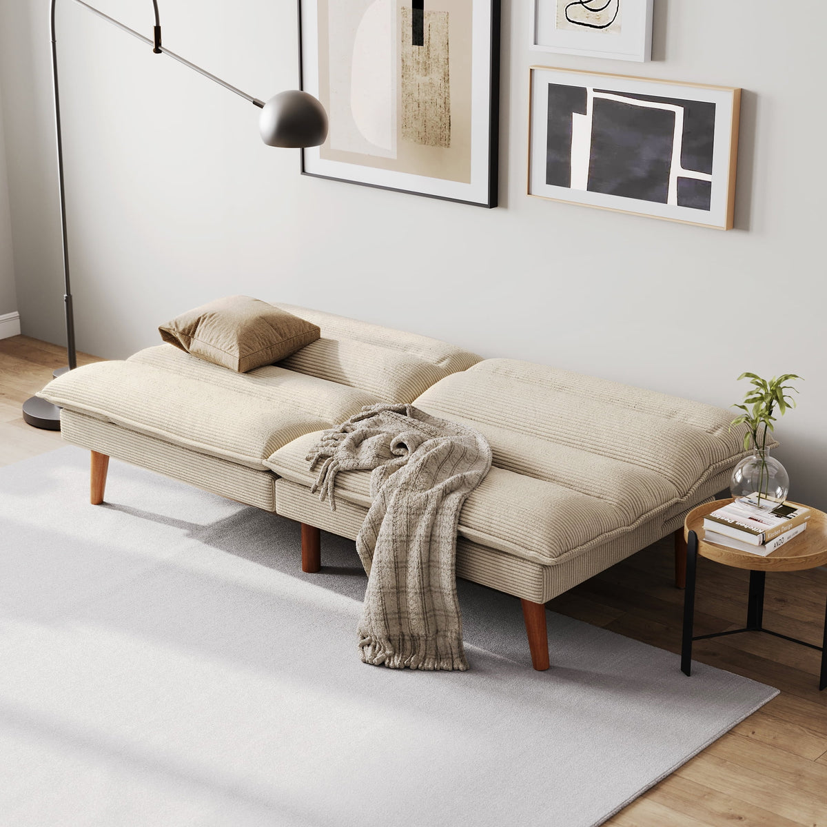 Linsy Home 71" W Corduroy Convertible Futon Sofa Bed, Army Green