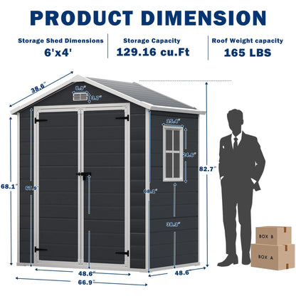 Outdoor Shed & Storage, Seizeen All-Weather Plastic Sheds 82'' H, Sloped Top Garden Shed with Window, Heavy-Duty Resin Outdoor Storage W/Floor, Gray