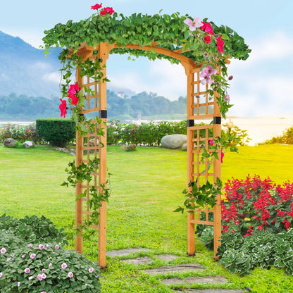 CAMSCH 85'' Premium Outdoor Wooden Arbor Arch with Trellis, Straight top, Pergola Arch for Climbing Plants, Wood Garden Yard Lattice, Wedding Arch for Ceremony, 63''(L) x 26''(W) x 85''(H)