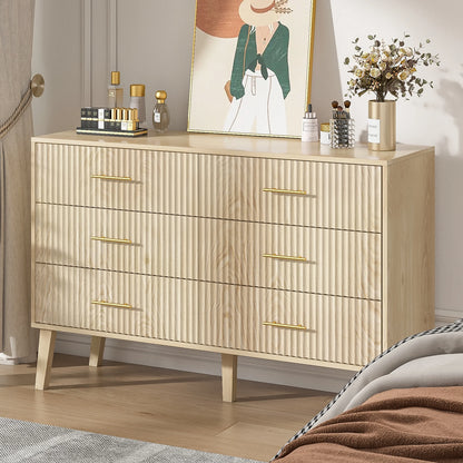 Fluted 6 Drawers Dresser, Wide Modern Chest of Drawers, 6 Drawer Double Dresser