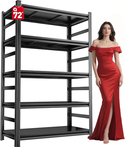 Garage Shelving 3500LBS Storage Shelves 5-Tier Adjustable Metal Shelving Units Garage Storage Shelves Heavy Duty for Industrial, Warehouse, Basement, Commercial, Black