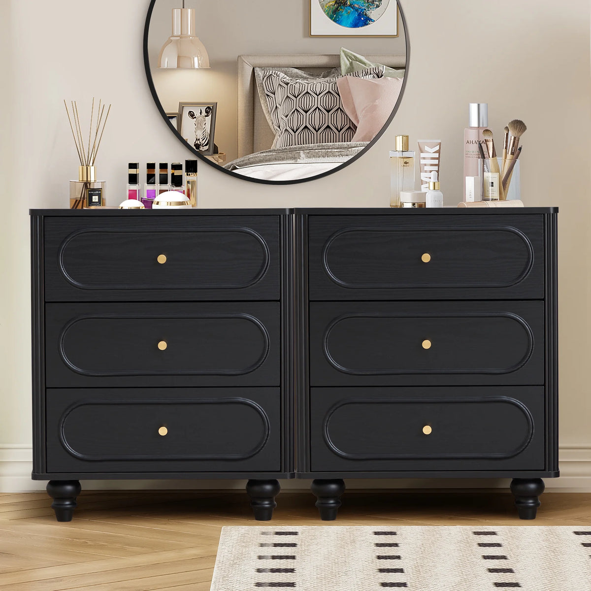 YOCWO 3 Drawer Nightstand, Classic Chest of Drawers with Arc Edge, Walnut