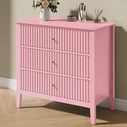 Heynemo Beige 6 Drawer Dresser, Fluted Modern Wood Chest
