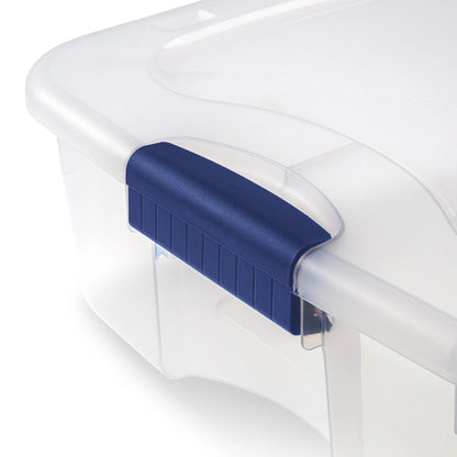 Sterilite 66 Quart Wheeled Latch Box, Clear Underbed Storage Bin with Lid, Blue, 4 Count