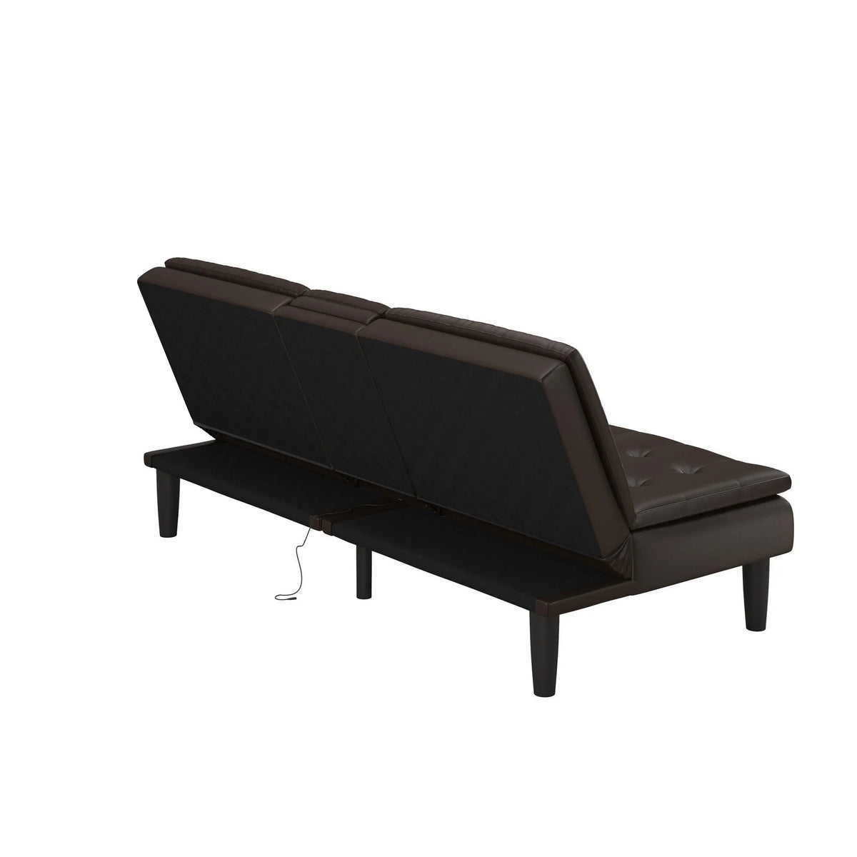 Mainstays Memory Foam 71.5" Futon with Cupholder and USB, Black Faux Leather