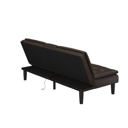 Mainstays Memory Foam 71.5" Futon with Cupholder and USB, Black Faux Leather