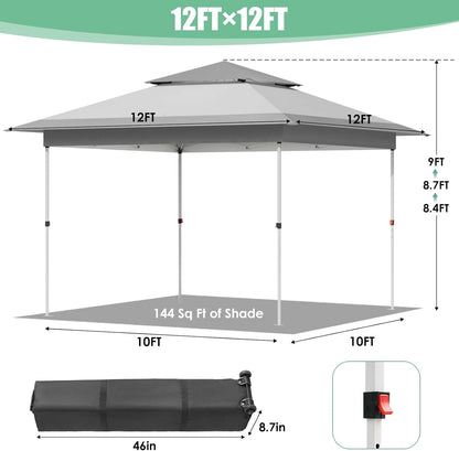 Pirecart 12' x 12' Pop-up Canopy Tent Waterproof Outdoor Gazebo Shelter with Wheeled Bag, Instand Canopy , White