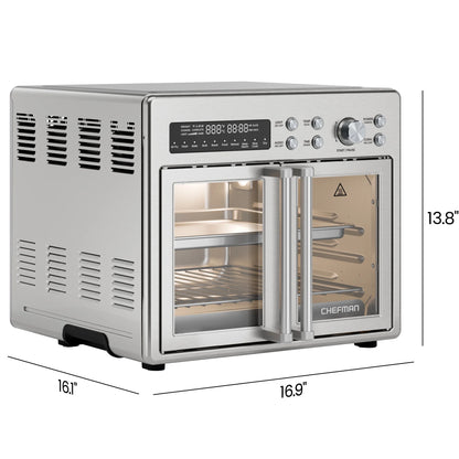 Chefman French Door 10-in-1 Toaster Oven Air Fryer, 26-Quarts, Fits 12-Inch Pizza �C Stainless Steel