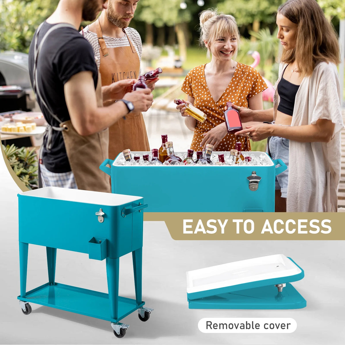 Ktaxon 80 Qt Rolling Ice Chest Cooler Cart Outdoor Trolley with Storage Shelf, Bottle Opener & Cap Collector for 48 Hour Cold Drinks,Lemon Yellow