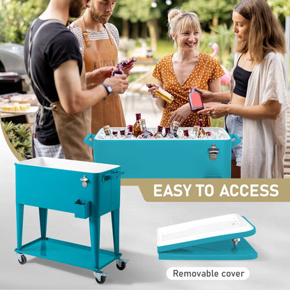 Ktaxon 80 Qt Rolling Ice Chest Cooler Cart Outdoor Trolley with Storage Shelf, Bottle Opener & Cap Collector for 48 Hour Cold Drinks,Lemon Yellow