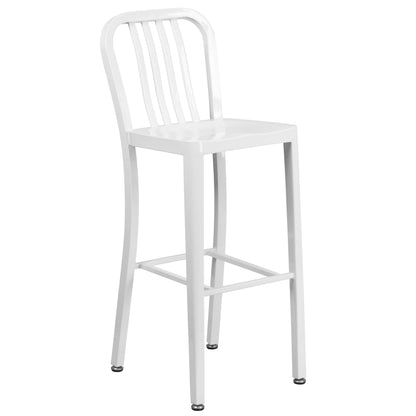 Flash Furniture Earl Commercial Grade 24" Round Silver Metal Indoor-Outdoor Bar Table Set with 2 Vertical Slat Back Stools