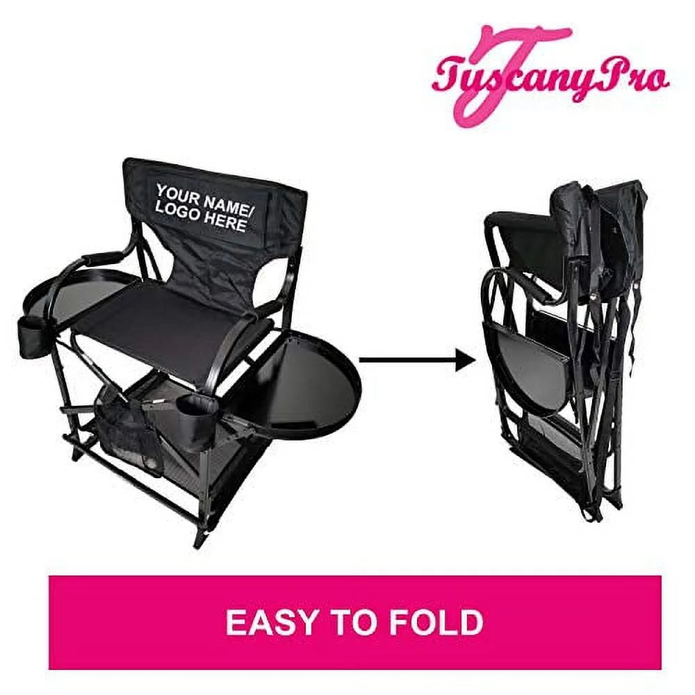 TuscanyPro Portable Makeup Artist Chair with Storage Cart & Umbrella Light Set - Perfect for Makeup, Salons, Movie Sets - Italian Design - 29 Inch Seat Height