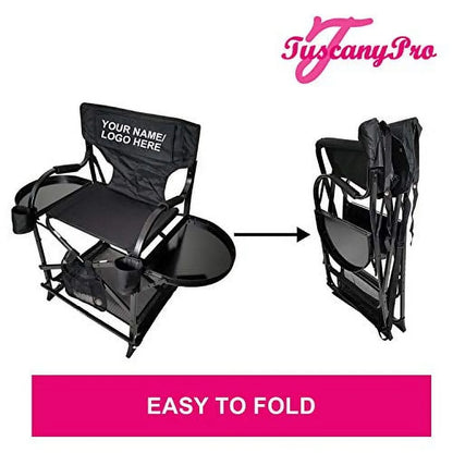 TuscanyPro Portable Makeup Artist Chair with Storage Cart & Umbrella Light Set - Perfect for Makeup, Salons, Movie Sets - Italian Design - 29 Inch Seat Height