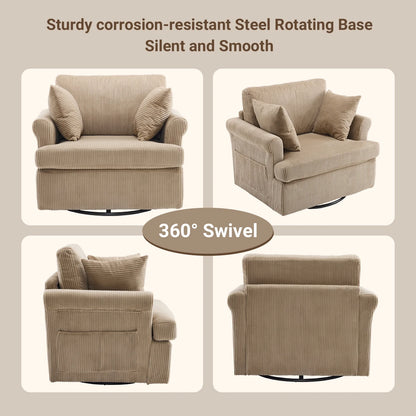 Ktaxon Swivel Accent Chair, 360-Degree Rotation Reading Chair, Corduroy Fabric Sofa with Armrest Pockets, Solid Metal Base, Perfect for Living Room Bedroom Black