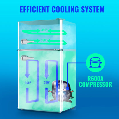 Tacool 3.5 Cu.ft Retro Mini Fridge with Freezer, 2 Door Small Refrigerator with 7 Adjustable Thermostat for Home, Blue