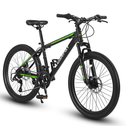 26 Inch Mountain Bike 21 Speed With Dual Disc Brakes High Carbon Steel Frame For Adults All Terrain Commuter Bicycle For Trail Beach City Snow Riding Green