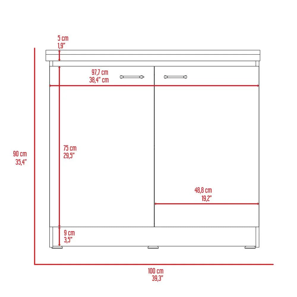 Depot E-Shop Salento Freestanding Sink With Double Door Cabinet, 2 Shelves, White/Light Oak