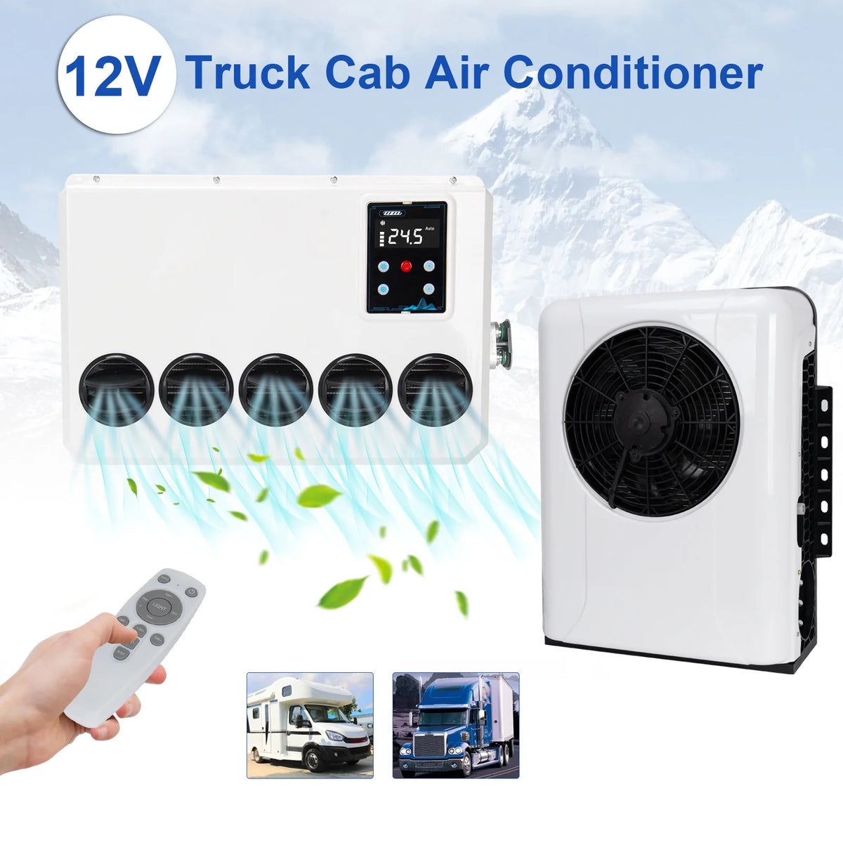 12V 12000BTU Truck Cab Air Conditioner Split AC for Semi Trucks Bus RV Caravan Motorhome